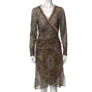 🌹 Michal Negrin Vintage Lace Velvet Rose Wrap Dress Stretch Mesh Long Sleeve L